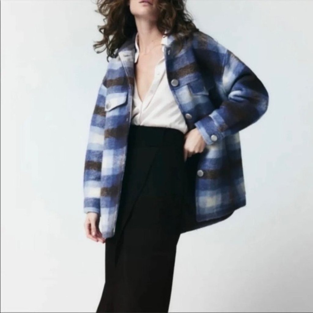 Zara Premium Plaid Overshirt Shacket Oversized Size L Street Style Staple